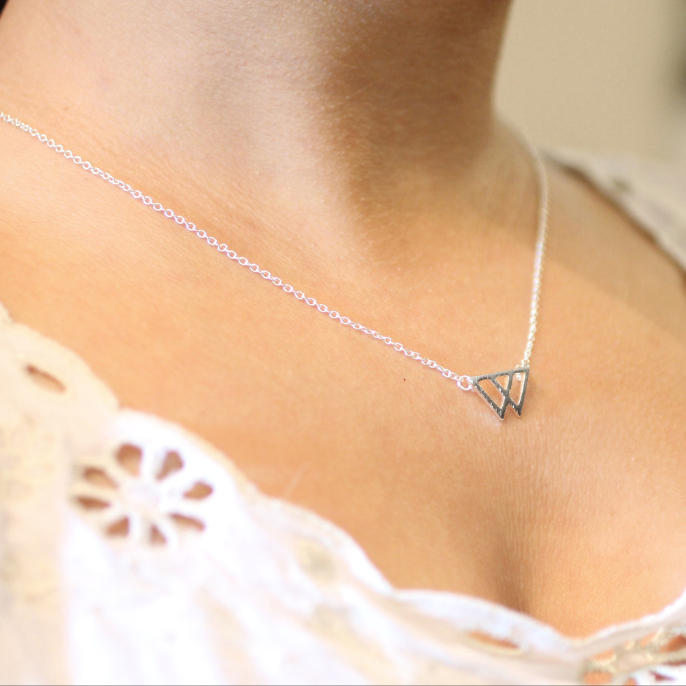 Dainty Double Triangle Necklace, in Gold or Silver